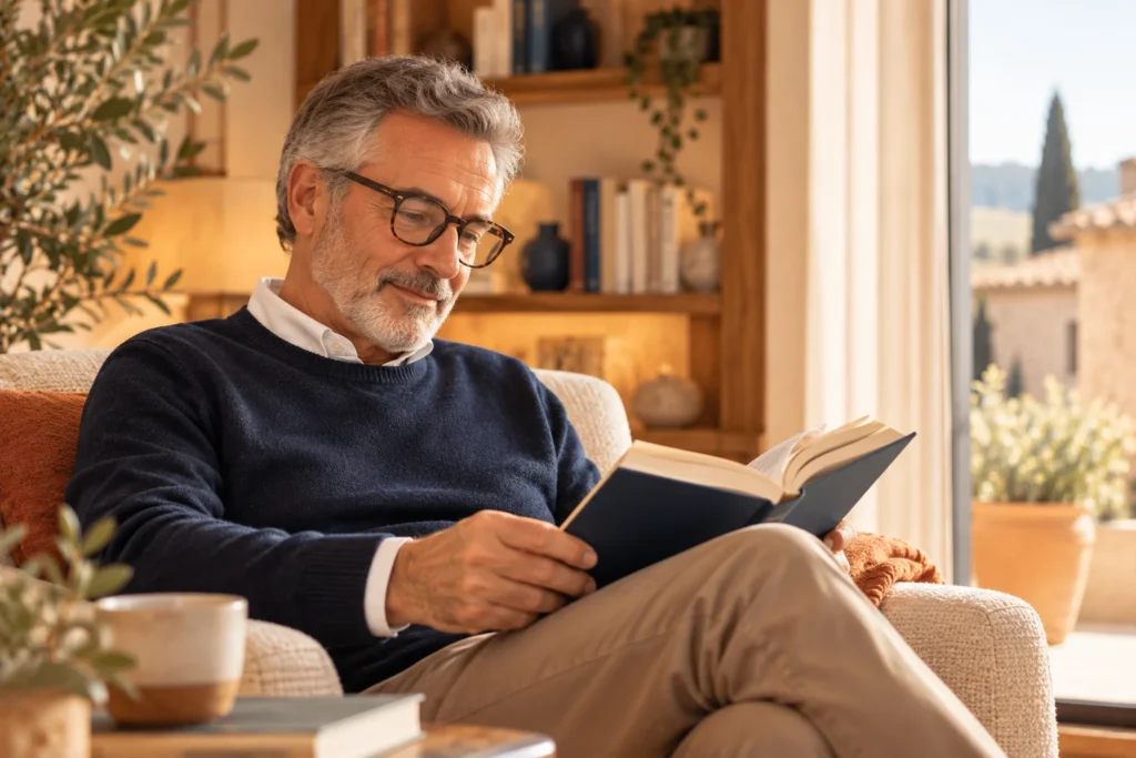 Uomo che legge con occhiali da lettura